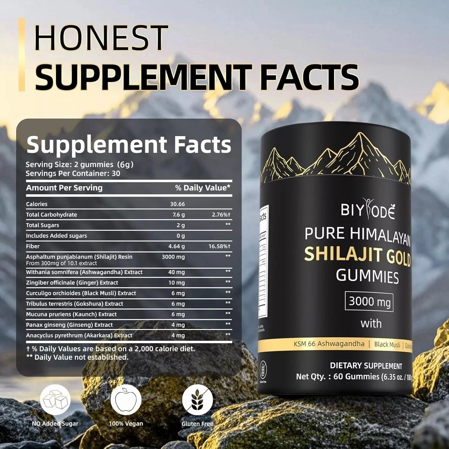 Shilajit Gummies Pure Shilajit Himalayan Rich Ashwagandha Gaulshura Fulvic Acid